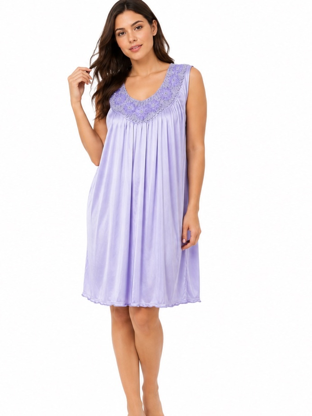 Vintage Lilac Floral Trim Nightgown Sleeveless Sleep Dress XL Lati Fashion